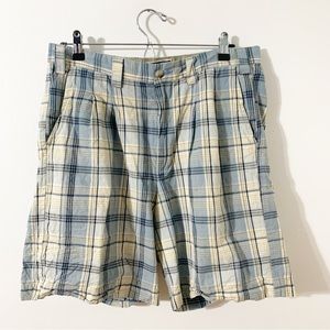 Formula 4.0 Pleated Front Plaid Shorts Men’s Size 34 Front and Back Pockets 🔵⚪️